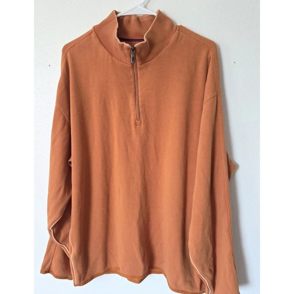 Tommy Bahama Mens Pullover XL Orange 1/4‎ Zip Mock Neck Long Sleeve Ribbed